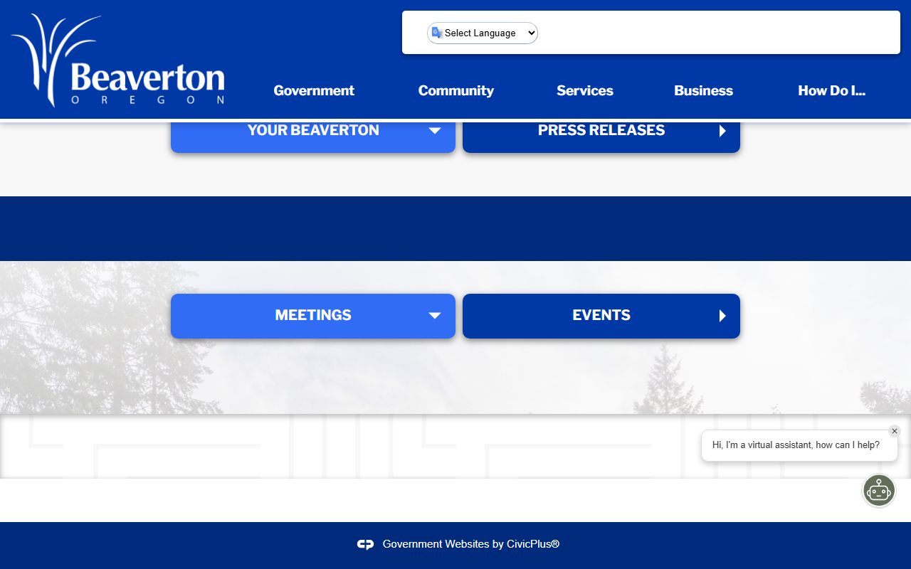 Beaverton city website showing local government services and public records information