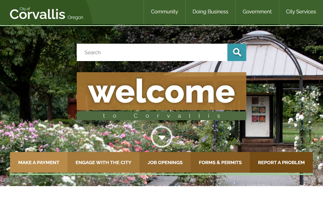 Corvallis city website showing local government services and public records access