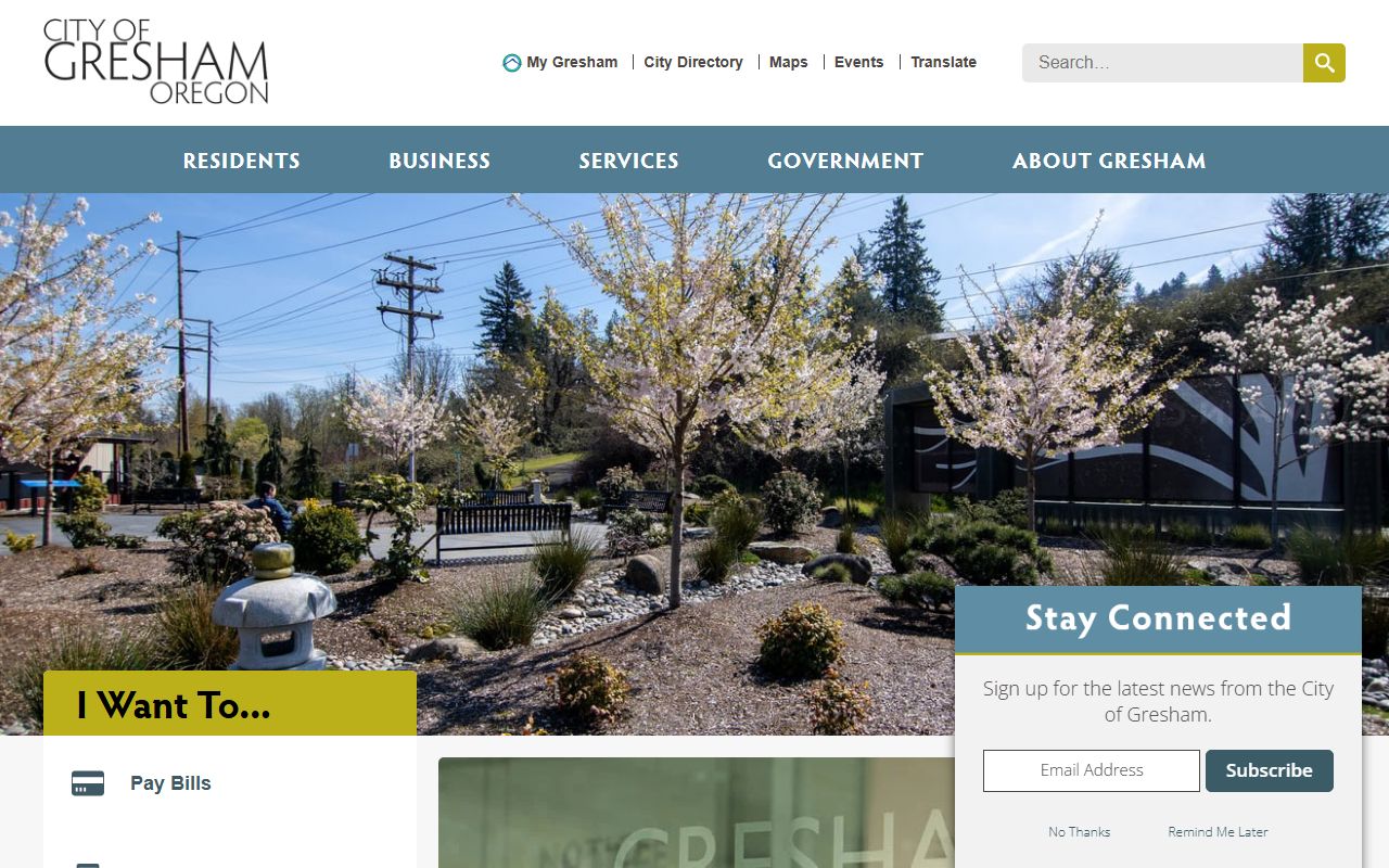 Gresham city official website showing municipal services only