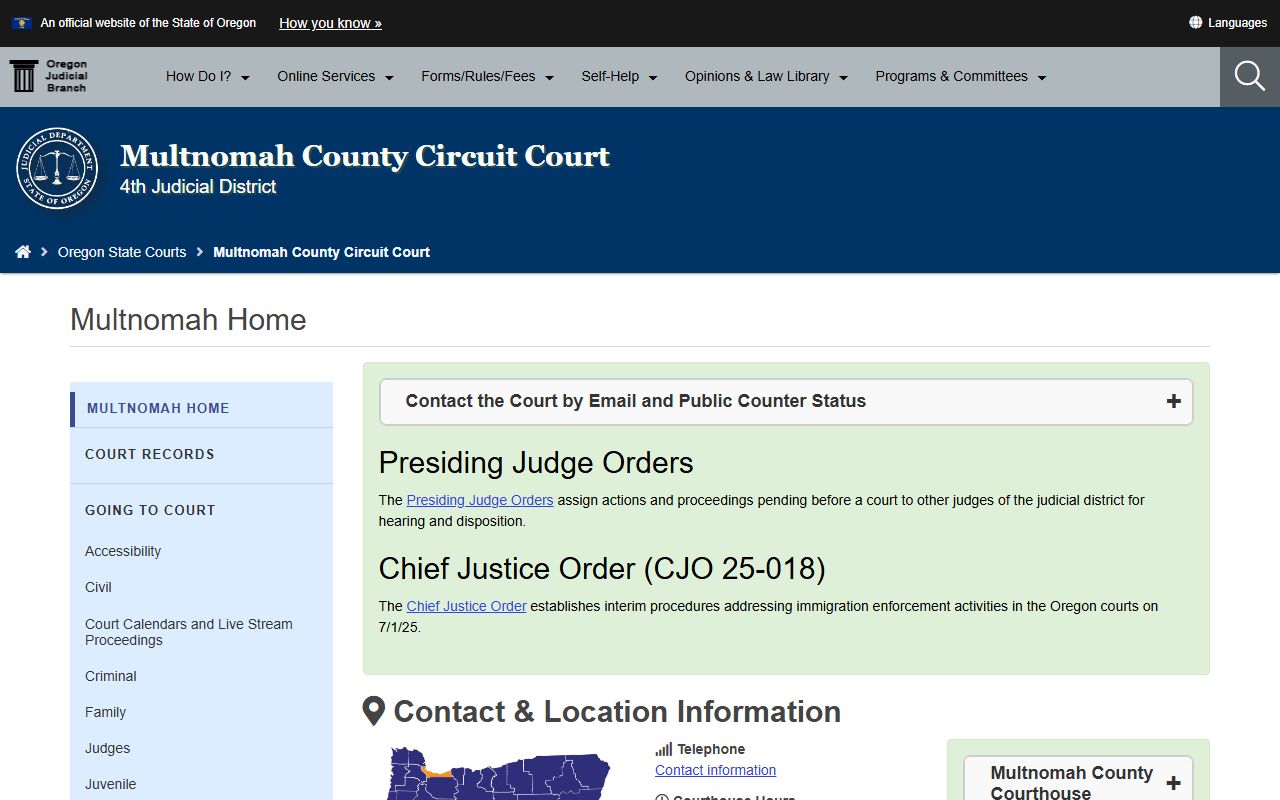 Multnomah County Circuit Court page for Gresham divorce decree requests