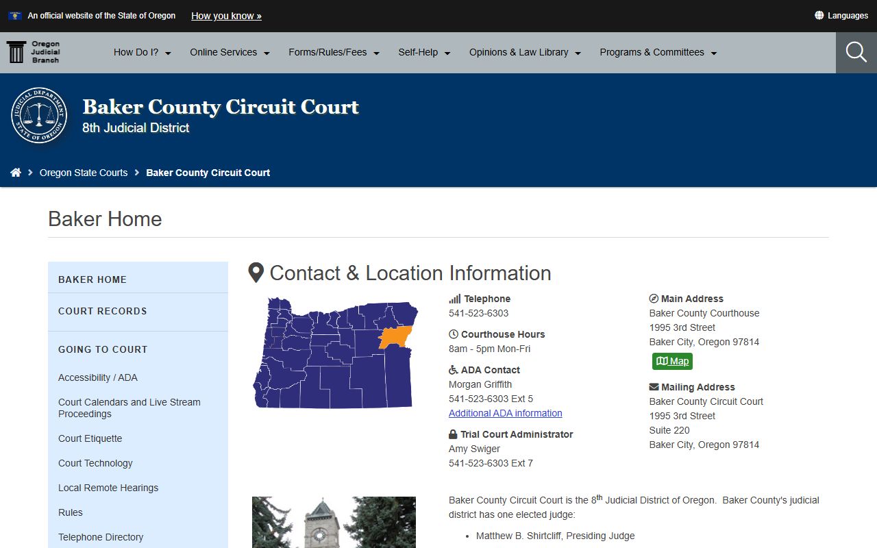 Baker County Circuit Court website for divorce decree records