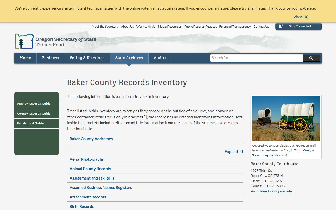 Oregon State Archives Baker County divorce decree historical records