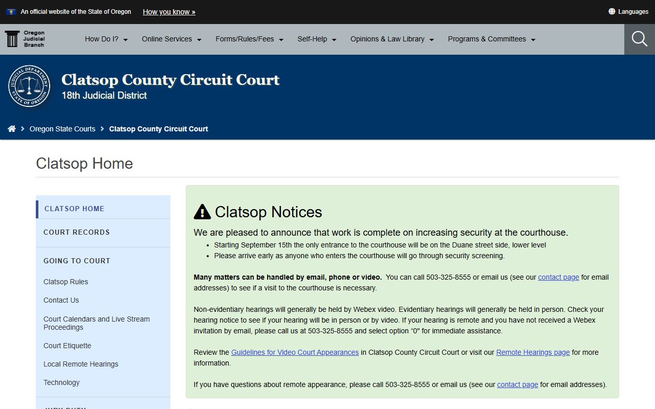 Clatsop County Circuit Court website for divorce decree records