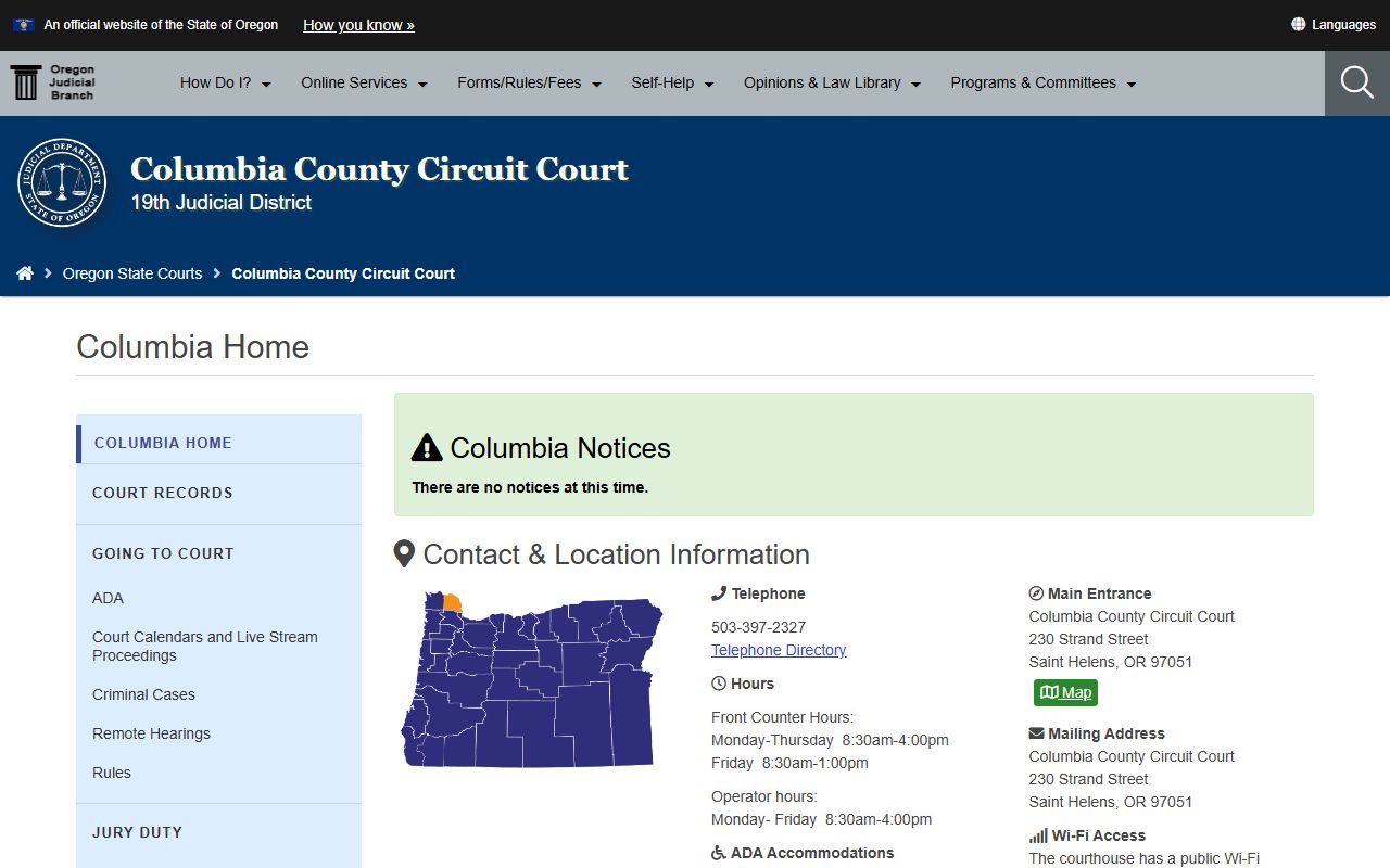 Columbia County Circuit Court website for divorce decree records