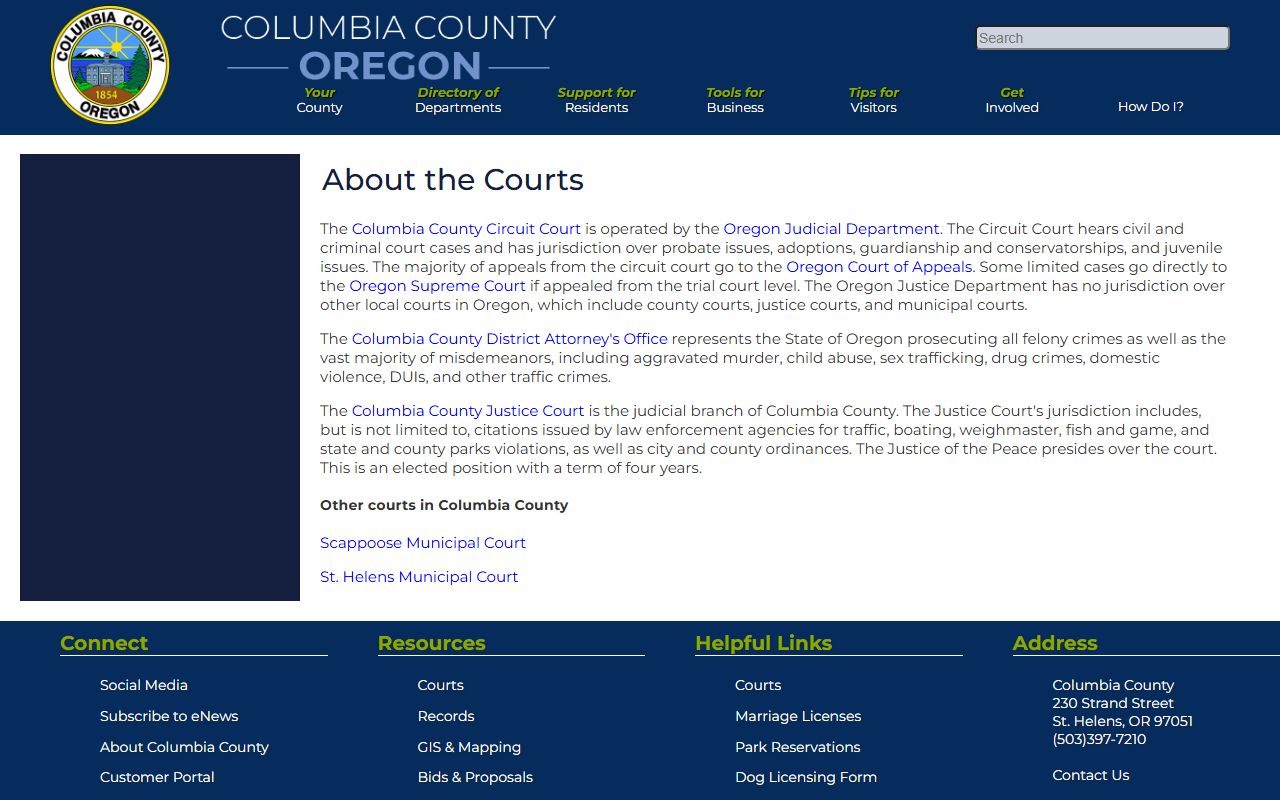 Columbia County official website with court and records links