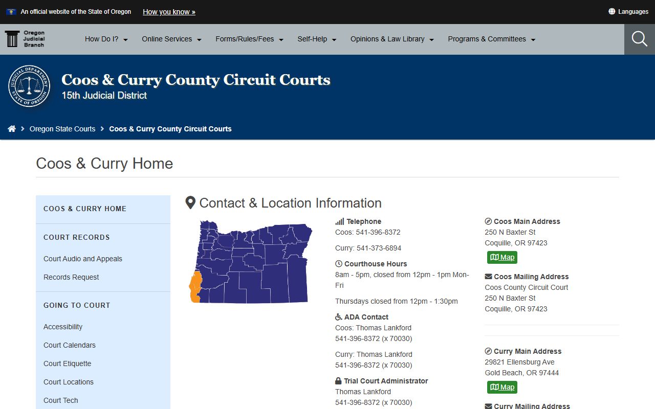 Coos County Circuit Court website for divorce decree records