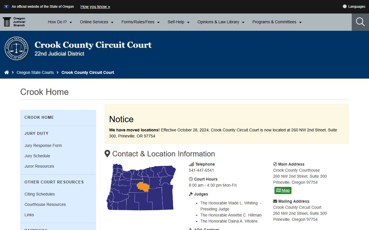 Crook County Circuit Court page for divorce decree records