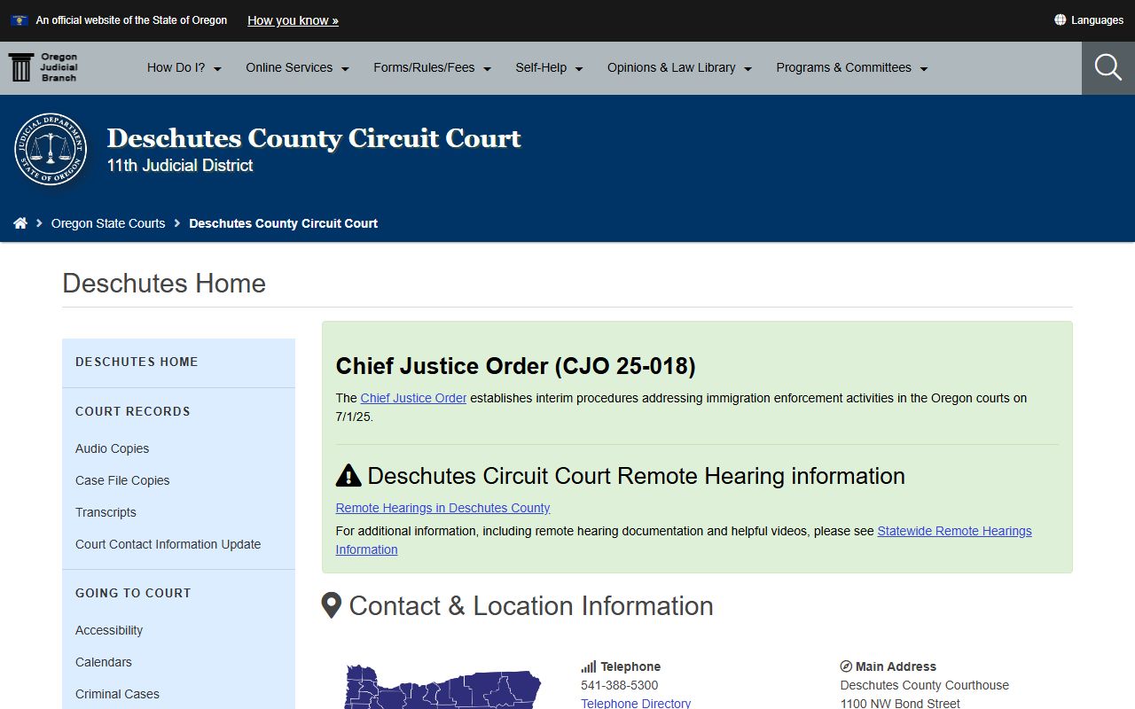 Deschutes County Circuit Court homepage for divorce decree information