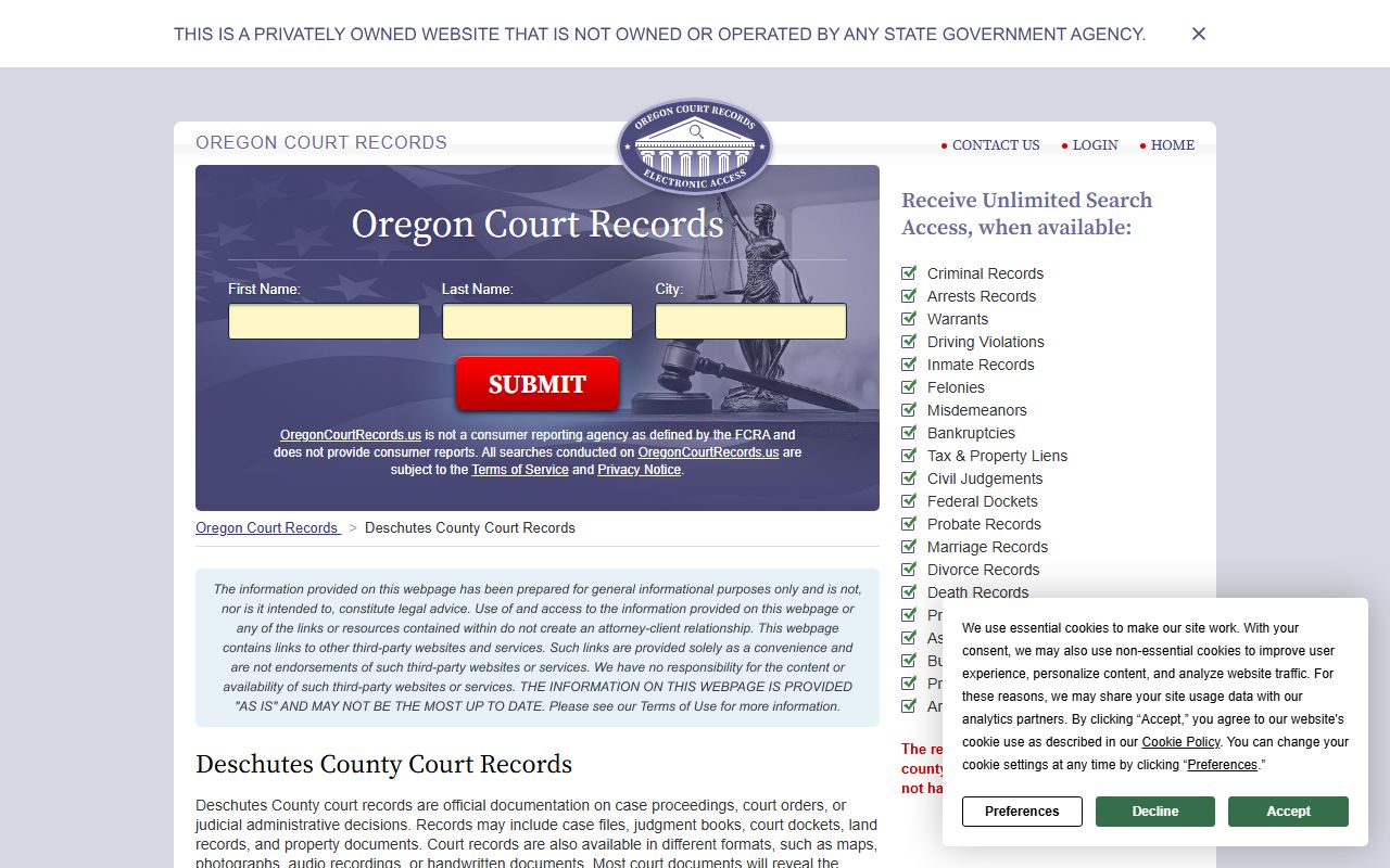 Deschutes County court records portal for divorce decree access