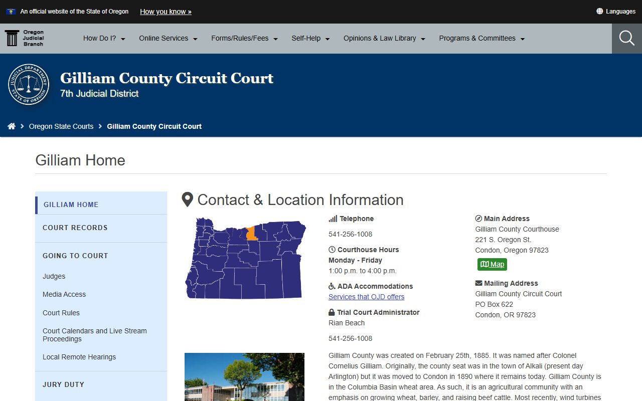 Gilliam County Circuit Court website for divorce decree records