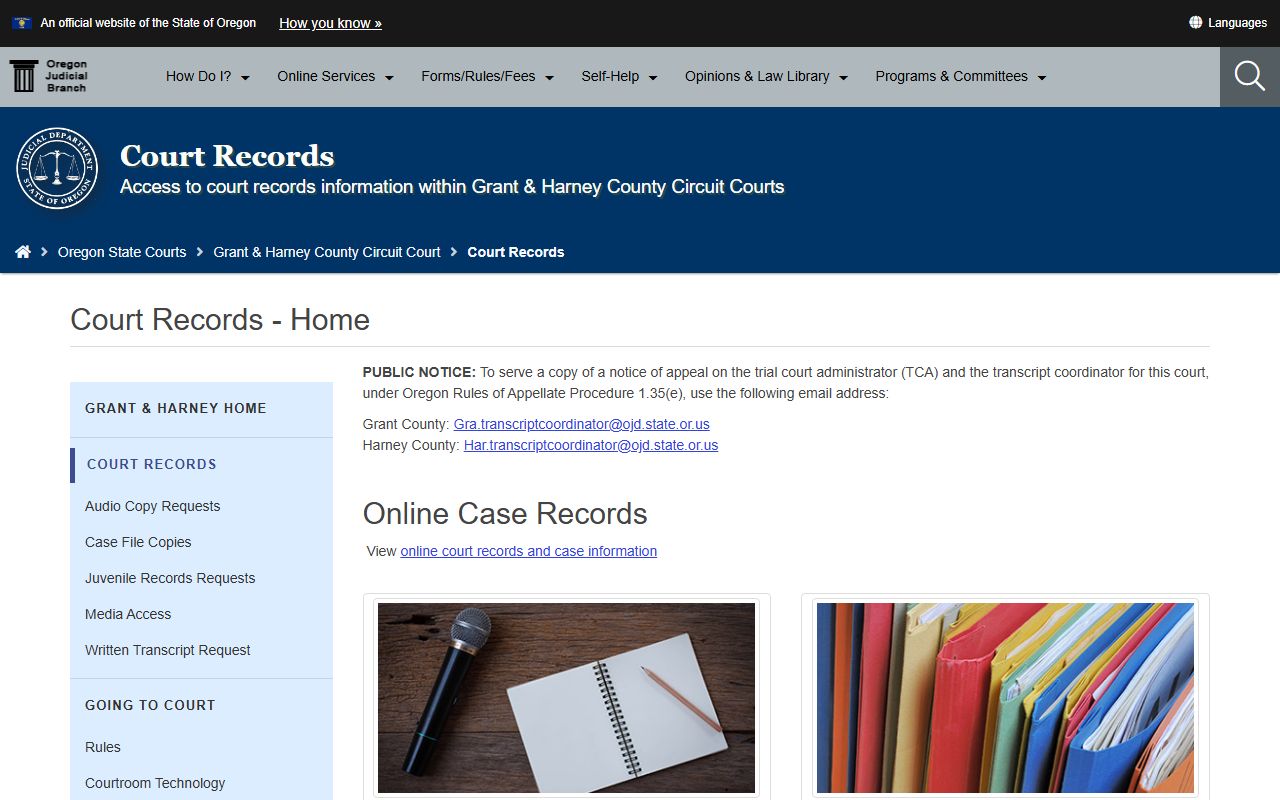 Grant County court records page for divorce decree lookup