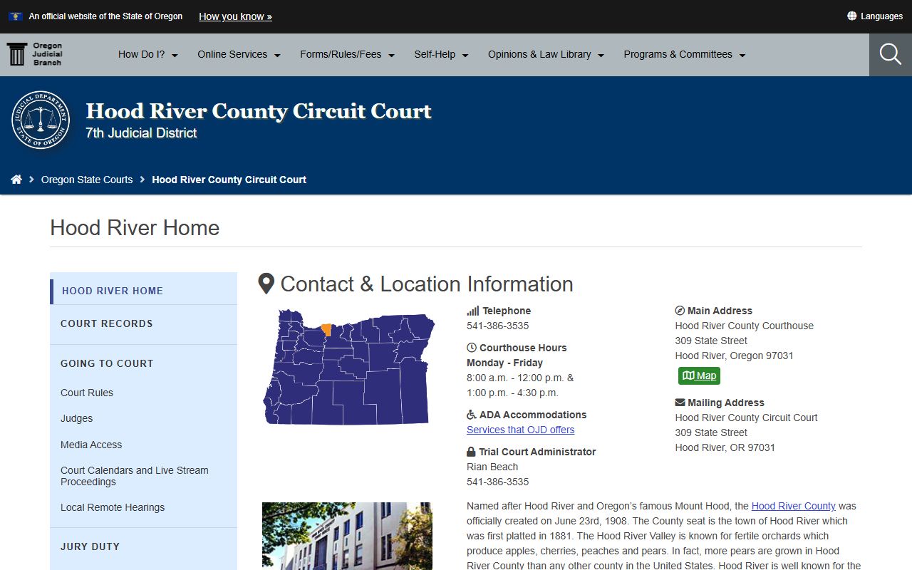 Hood River County Circuit Court page for divorce decree information
