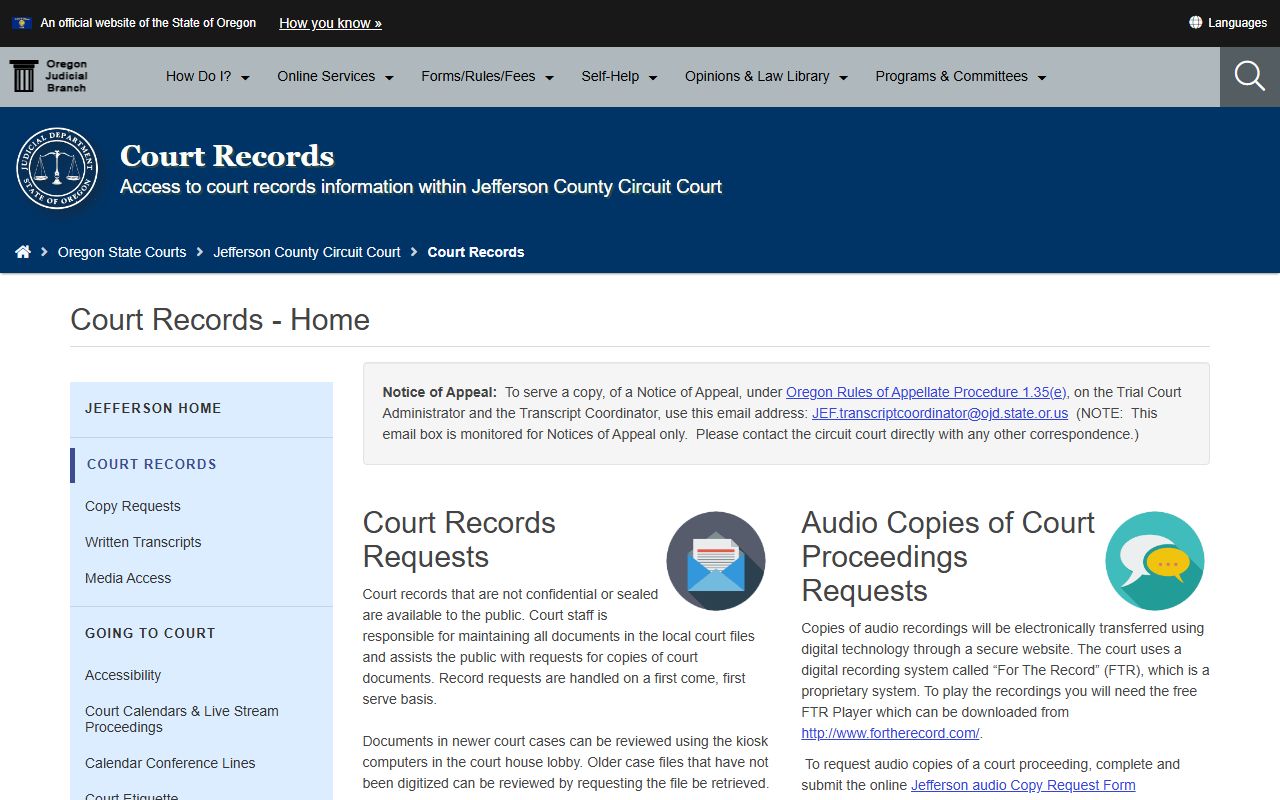 Jefferson County court records request page for divorce decree copies