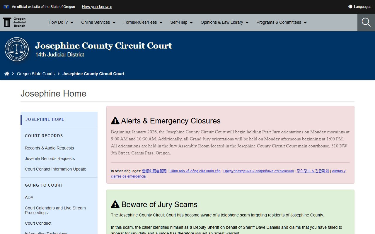 Josephine County Circuit Court page for divorce decree filings