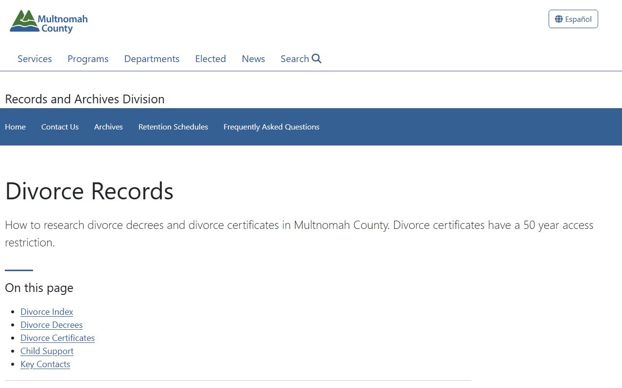 Multnomah County divorce records and vital records information