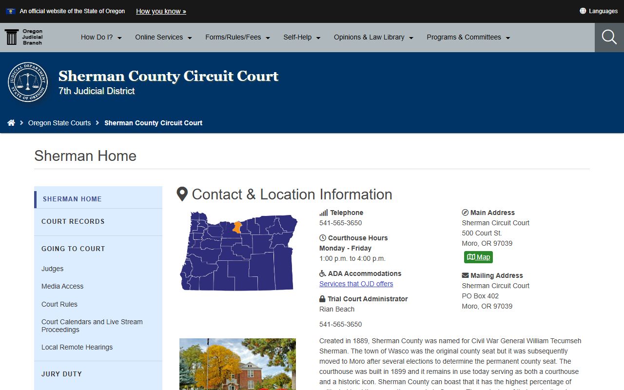 Sherman County Circuit Court page for divorce decree records