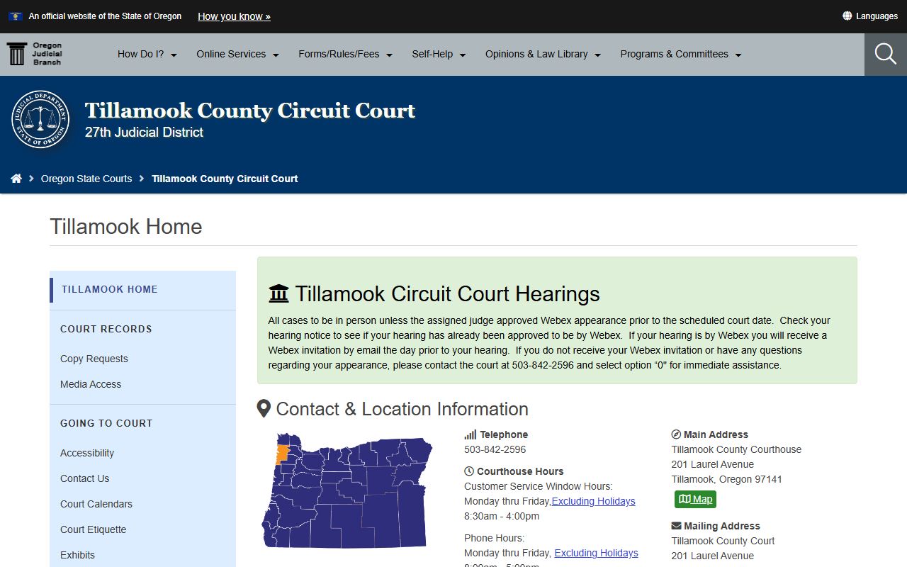 Tillamook County Circuit Court page for divorce decree records