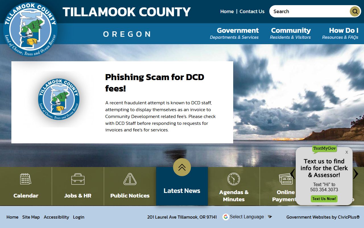 Tillamook County government website for divorce decree information