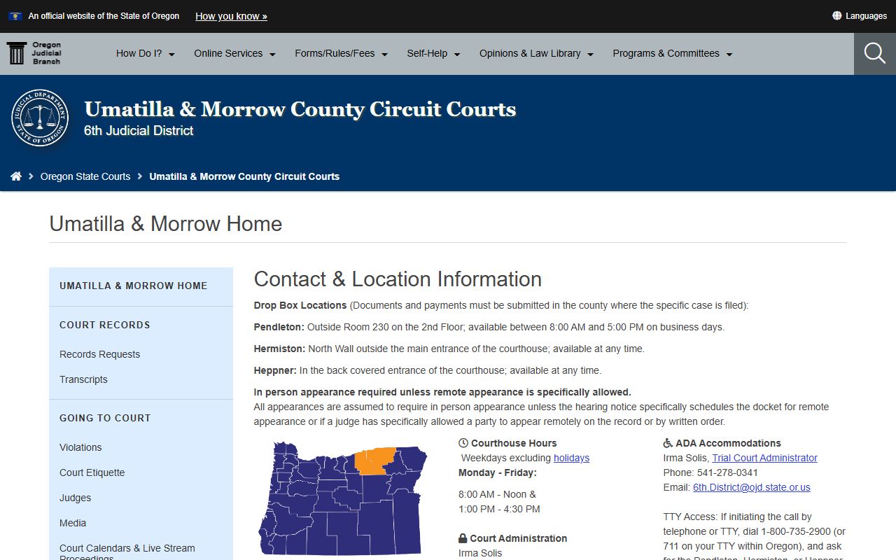 Umatilla County Circuit Court page for divorce decree records