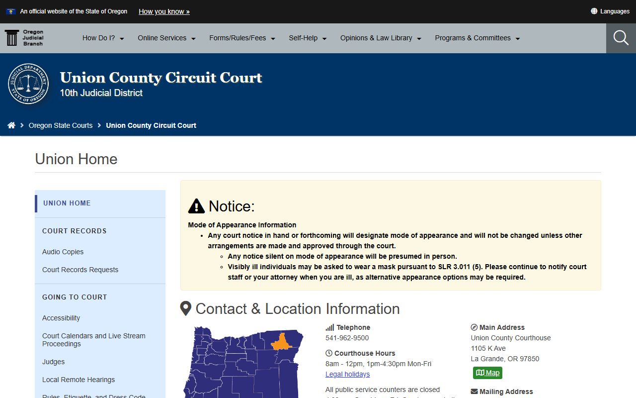 Union County Circuit Court page for divorce decree records