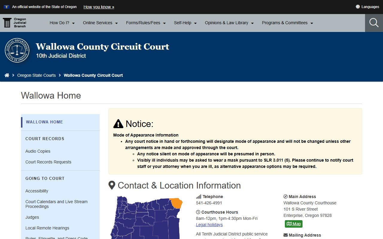 Wallowa County Circuit Court page for divorce decree records