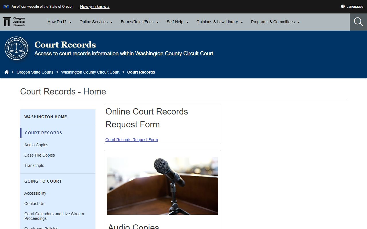 Washington County Circuit Court page for divorce decree records