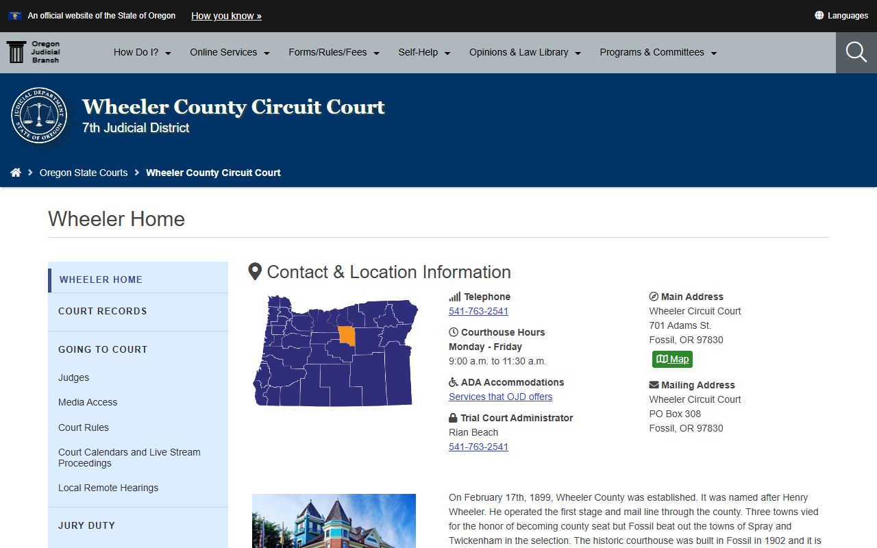 Wheeler County Circuit Court page for divorce decree records