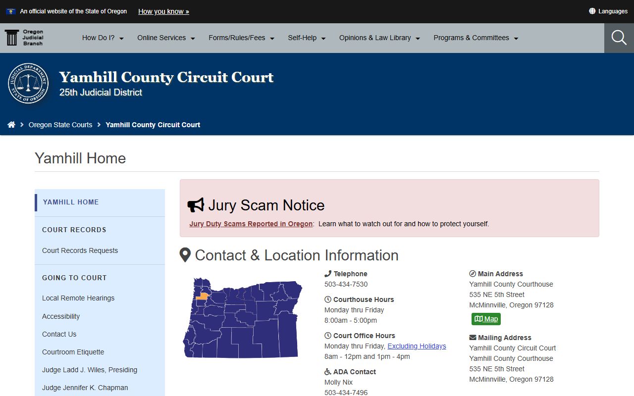Yamhill County Circuit Court page for divorce decree records