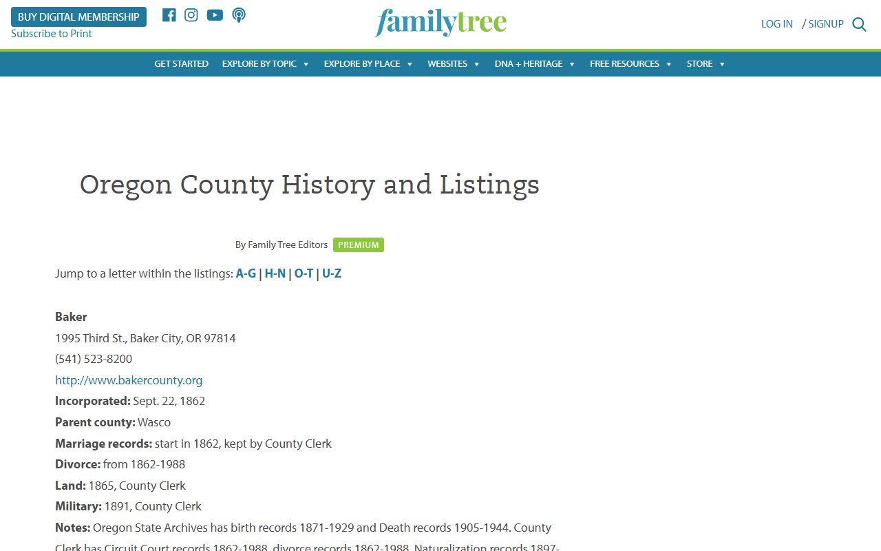 Family Tree Magazine Oregon county records guide for divorce decree research